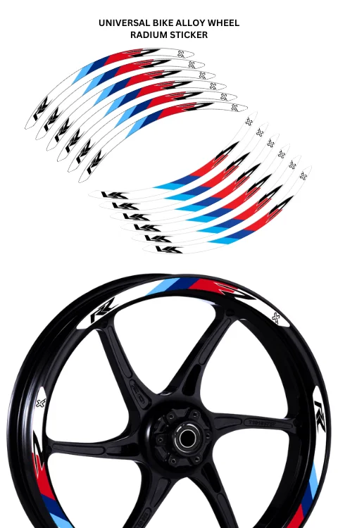 Alloy Wheel Radium Sticker Compatible with Universal Bike | Printed In Premium Radium With FPF(Fade Protection Film), Water Proof, Precut Sticker, Pack Of 12